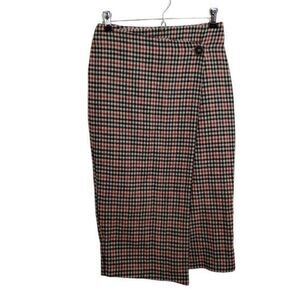 MNG Suit Skirt 4 Plaid Red Black Wrap Pencil Knee‎